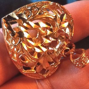 Gold Triple Heart Diamond Cut Filigree  24k Gold Fill Lifetime Pendant